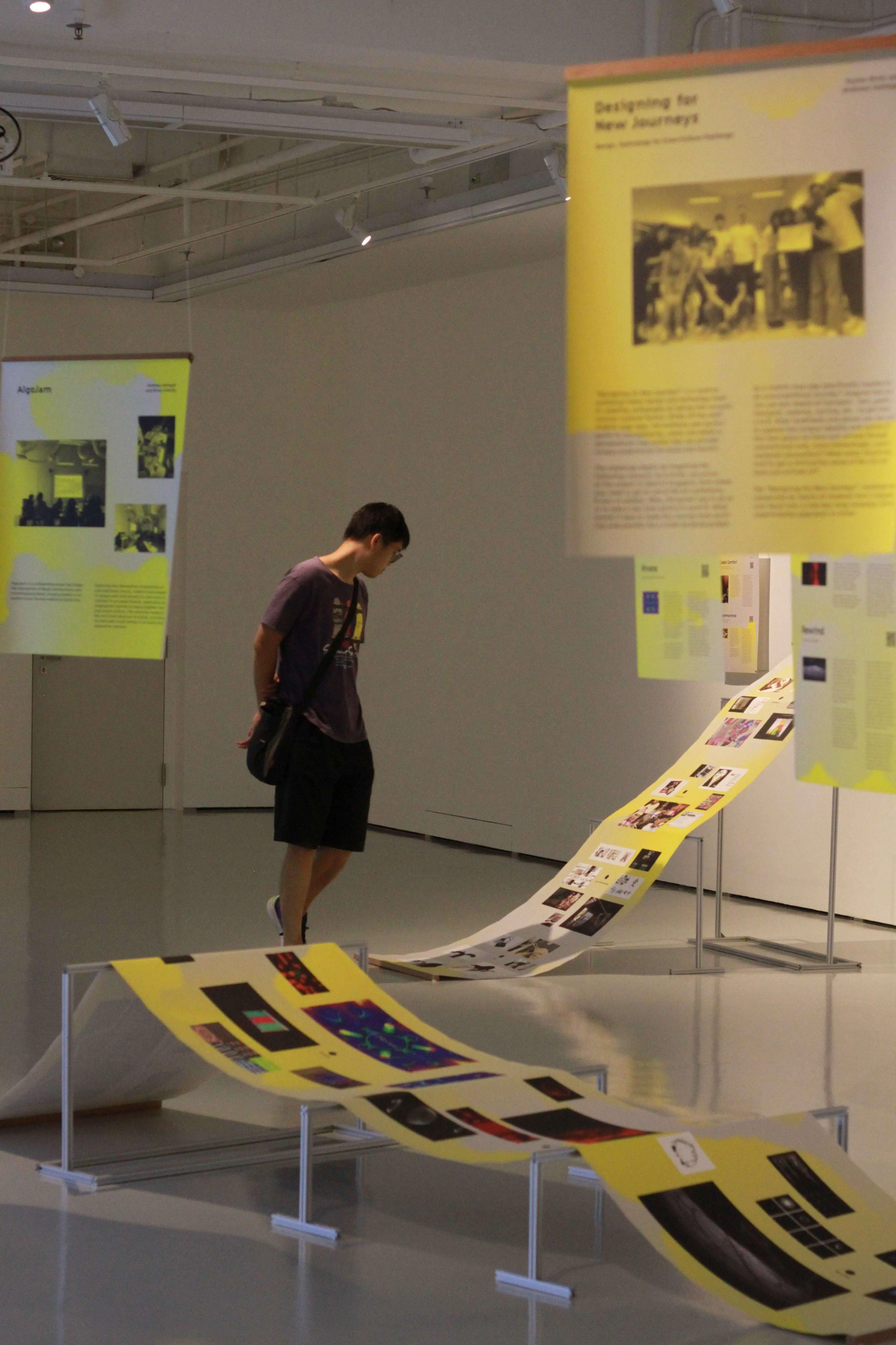 Visitors interacting with installations