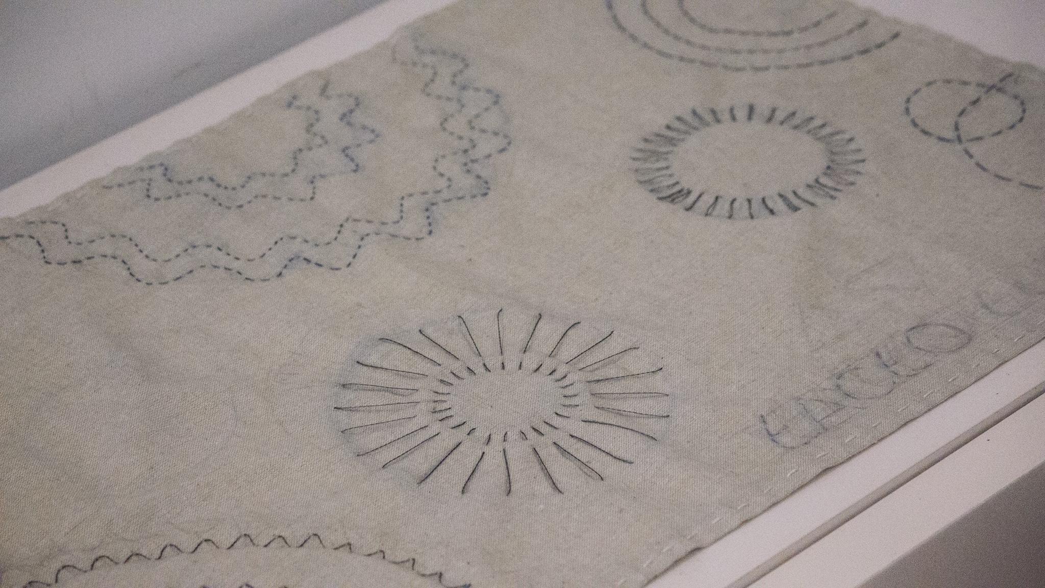 Detail view of conductive thread embroidery