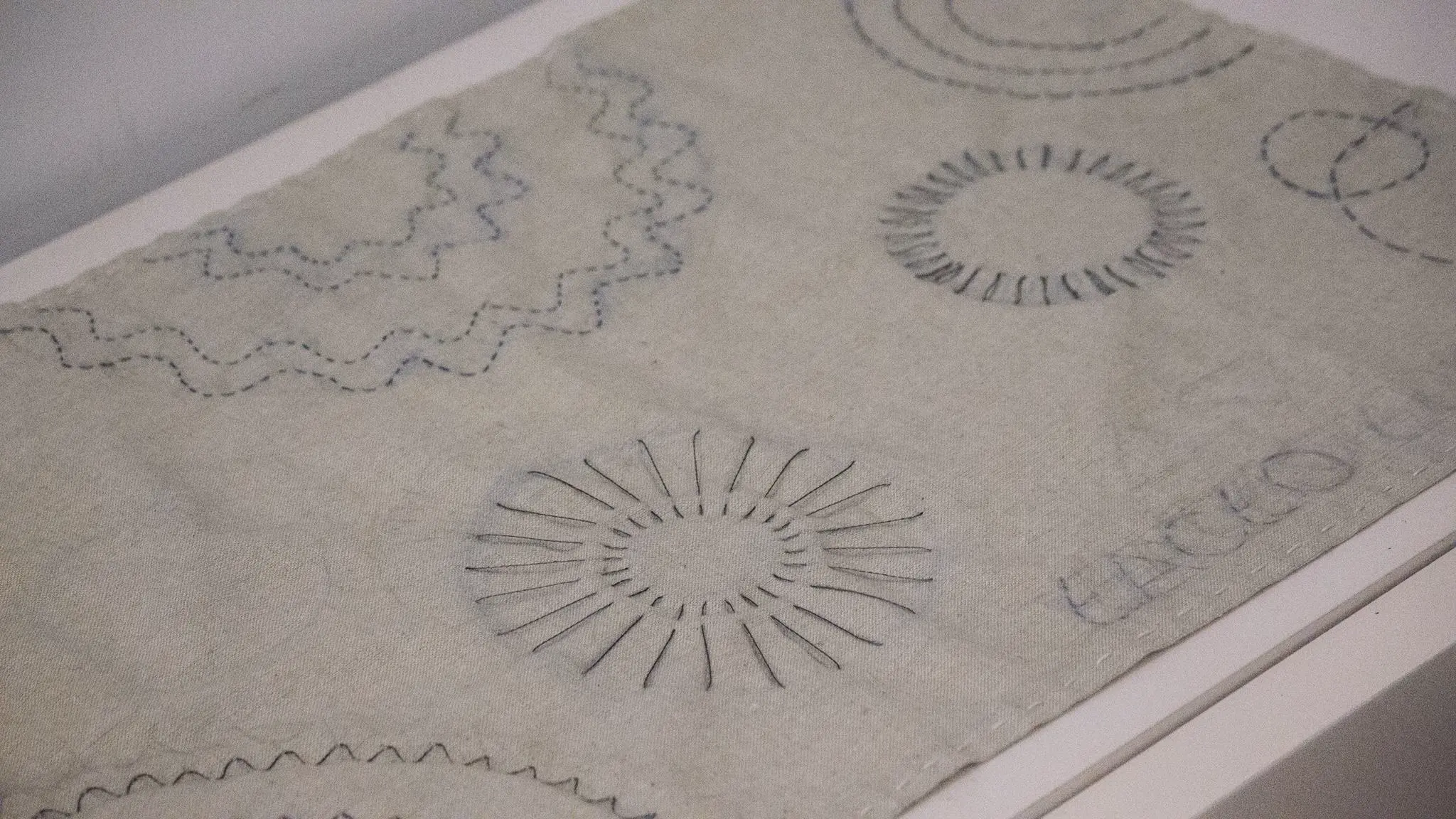 Detail view of conductive thread embroidery